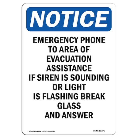 Signmission OSHA Sign, 10" H, Aluminum, Emergency Phone To Area Of Evacuation Sign, Portrait, V-11876 OS-NS-A-710-V-11876